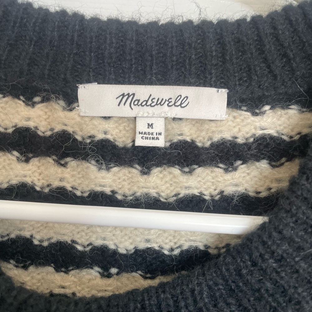 Madewell Black and Cream Geometric Crewneck Sweater - Picture 3 of 3